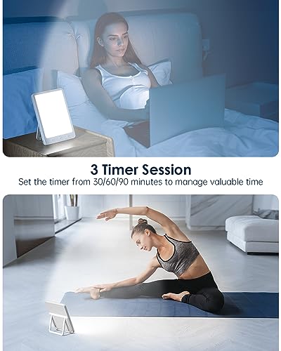 SUXIO Light Therapy Lamps Rechargeable, 10000 Lux Sunlight Lamp with Wake-Up Function, Daylight Lamp with Memory Function, Happy Lamp Use As Lift-Mood, Light Therapy Box for Home/Office - size: USB-C