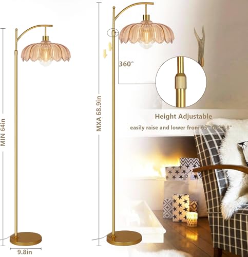 QIYIZM Glass Floor Lamp for Living Room,Bedroom,Gold Dimmable Standing Lamp with Remote,Mid Century Modern Brass Tall Lamp Boho Floor Lamps Arc Stained Flower Floor Light Lamp Bohemian - size: 35-Floor Lamp