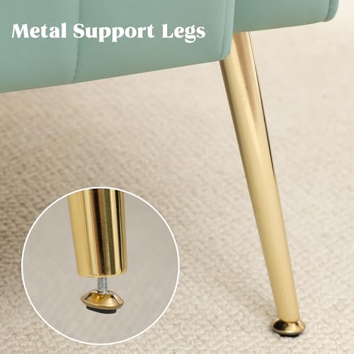Modern Accent Chair Upholstered Living Room Chair,High Back Arm Chair with Metal Legs Lumbar Reading Chair for Bedroom, Apartment, Small Spaces Lake Green - color: Lake Green, size: Set of 1