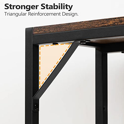 MAHANCRIS 43.7" Console Table with Outlet, Narrow Sofa Table with 2 Shelf | 2 Tier Behind Couch Table, Charging Station, Steel Frame, for Entryway, Living Room, Foyer, Hallway, Office, Rustic Brown - color: Rustic Brown