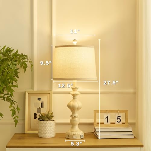 SAIWEYA 27.5" Farmhouse Table Lamps Set of 2, 3 Way Dimmable Touch Lamps | Touch Control, Dimmable, USB C+A Ports & AC Outlet, Bulbs Included, Bedside Nightstand Lamp for Living Room, Bedroom - color: Beige