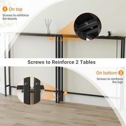 ELYKEN 39.4'' Narrow Console Table with Outlet, Sofa Table Behind Couch | Skinny Entryway Tables with Charging Station for Living Room, Hallway, 5.9 x 39.4 x 29.5in, Black - color: Black, size: 5.9"DX39.4"WX29.5"H