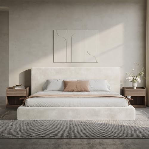 VMU King Size Upholstered Platform Bed Frame with Headboard for Bedroom | Modern Soft Cloud Platform Bed with 5.1" Extra-Wide Edge and Adjust 2 Bedside Table, Low Profile, No Box Spring Needed - size: King (U.S. Standard)