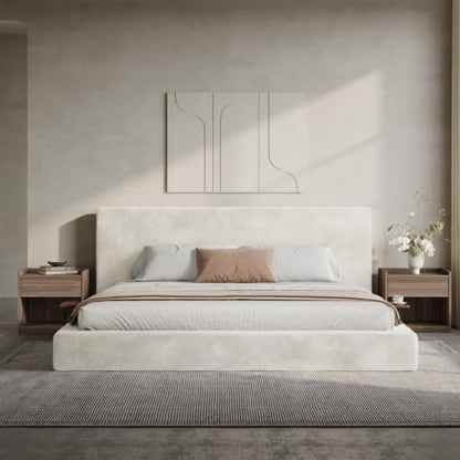 VMU Queen Size Upholstered Platform Bed Frame with Headboard for Bedroom | Modern Soft Cloud Platform Bed with 5.1" Extra-Wide Edge and Adjust 2 Bedside Table, Low Profile, No Box Spring Needed - size: Queen (U.S. Standard)