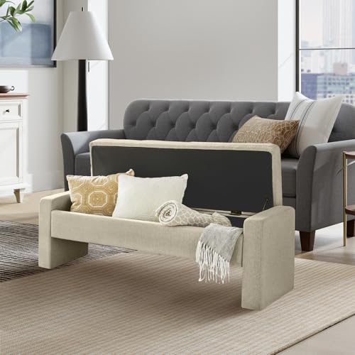 55" Modern Upholstered Storage Bench with Tufted Seat, Fabric Ottoman Bench for Bedroom, Entryway, or Living Room, Soft Close Hinge,Beige - color: Beige