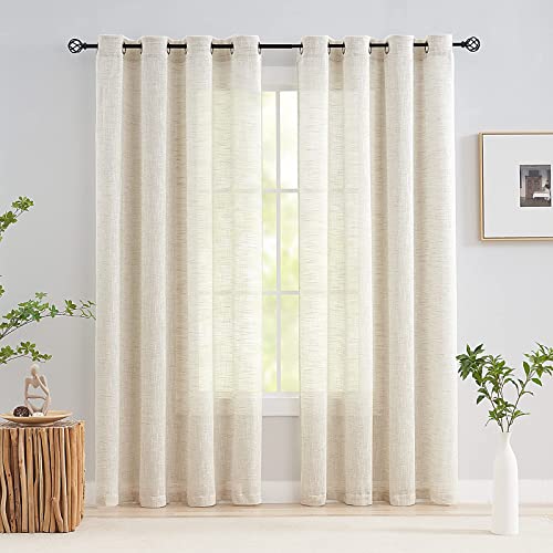 Linen Sheer Curtains 45inch Natural Beige Semi Sheer Curtain Panels for Small Windows Rustic Farmhouse Privacy Window Treatment Set Grommet Top 2pcs 52" Width - color: Natural - Grommet Top, size: 52"W x 45"L (Pack of 2)
