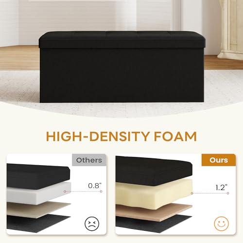 43.5" Folding Storage Ottoman Bench,Rectangle Foot Rest Stool for Living Room and Bedroom Holds 660 lbs,Black - color: Black-43.5"