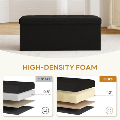 43.5" Folding Storage Ottoman Bench,Rectangle Foot Rest Stool for Living Room and Bedroom Holds 660 lbs,Black - color: Black-43.5"