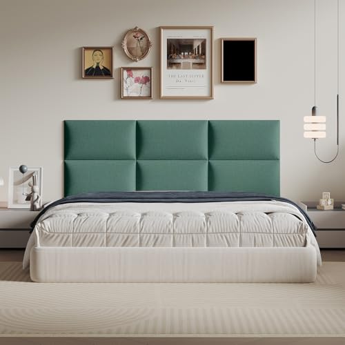 6-Piece Green Linen Upholstered Headboard Twin Size, Wall Mounted Nature-Inspired Fabric Headboard, Calming Padded Panels for Bedroom - color: Linen -Green