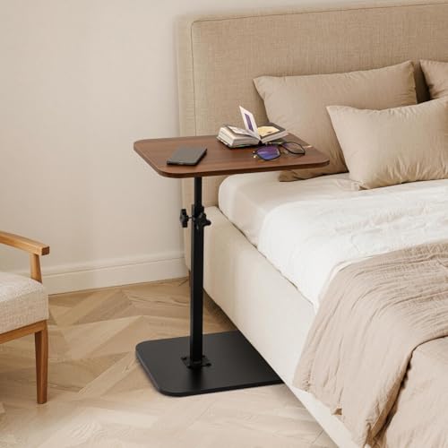 ZEAPTAC C-Shaped Side Table, 360° Swivel Height Adjustable, Lightweight Portable TV Tray Snack End Table for Couch Sofa Bed Small Spaces-Walnut - color: Walnut