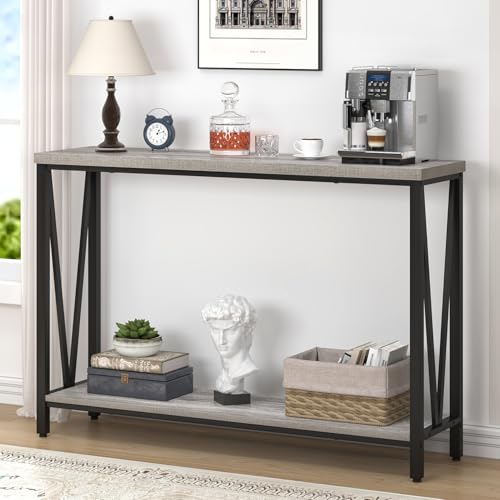 Industrial Sofa Console Table, Rustic Wood and Metal Entryway Hallway Table for Living Room Entrance, 43.3 Inch Light Grey - color: Light Grey