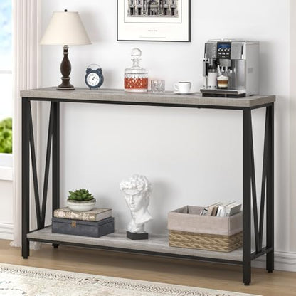 Industrial Sofa Console Table, Rustic Wood and Metal Entryway Hallway Table for Living Room Entrance, 43.3 Inch Light Grey - color: Light Grey