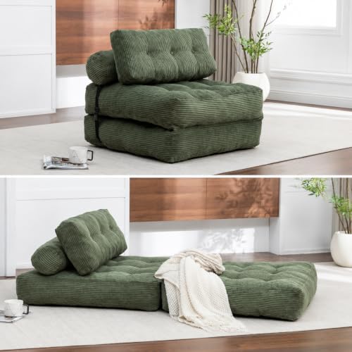 Green Convertible Sofa Bed Folding Sofa Bed Sleeper Chair Couch Beds, Comfy Floor Beds with Pillow and Back Support, Small Couch for Bedroom, Living Room - color: Green