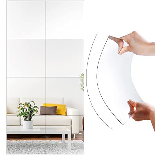 SLDIYWOW Shatterproof Full Body Wall Mirror Tiles, 8PCx12x12 Acrylic Tiles for Bedroom, Baby Kids Playroom, Over The Door Closet Mirror - size: 8 Pieces