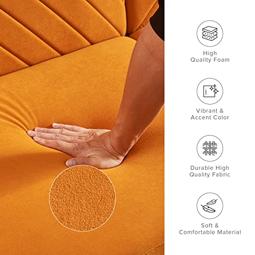 mopio 76.4" Futon Sofa Bed Chevron Styled, Sleeper Couch (Apricot Velvet) | Reclines flat in one motion for overnight visitors; retro tapered legs and a slim build save space. - color: Apricot Velvet