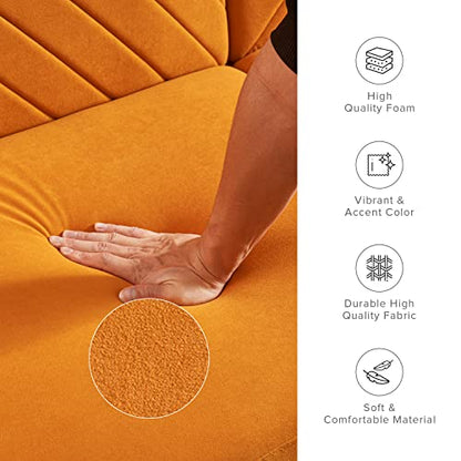 mopio 76.4" Futon Sofa Bed Chevron Styled, Sleeper Couch (Apricot Velvet) | Reclines flat in one motion for overnight visitors; retro tapered legs and a slim build save space. - color: Apricot Velvet