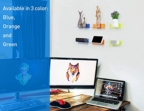 OAPRIRE Small Floating Wall Shelves Set of 2 - Personalize&Easily Expand Wall Space - 9 Inch Acrylic Wall Shelf for Bedroom, Gaming Room, Living Room, Bathroom, Office, with Cable Clips - Clear Blue | Strong Tape Adhesive Wall Shelf, Easy Installation, Ho