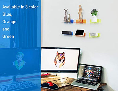 OAPRIRE Small Floating Wall Shelves Set of 2 - Personalize&Easily Expand Wall Space - 9 Inch Acrylic Wall Shelf for Bedroom, Gaming Room, Living Room, Bathroom, Office, with Cable Clips - Clear Blue | Strong Tape Adhesive Wall Shelf, Easy Installation, Ho
