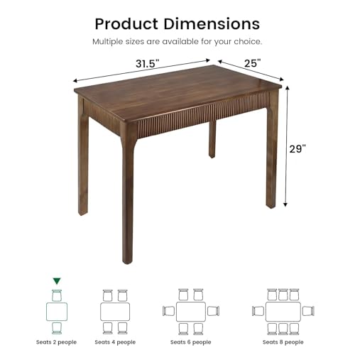 31.5" Solid Wood Dining Room Table, Rectangular Kitchen Real Wooden Table | 2 Person Modern Farmhouse Mid Century Fluted Design Furniture Desk for Home,Small Space,Apartment,Living Room Walnut - color: Walnut, size: 31.5" L x 25" W x 29" H