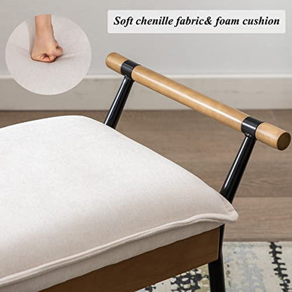 DUOMAY Modern Chenille Ottoman Bench with Arms & Metal Legs, White | Mid Century Rectangle Bench Footstool Dining Bench Entryway Shoe Bench For Bedroom Living Room - color: White