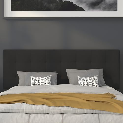 Quilted Tufted Upholstered Queen Size Headboard in Black Fabric - color: Black, size: Queen