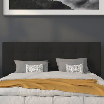 Quilted Tufted Upholstered Queen Size Headboard in Black Fabric - color: Black, size: Queen