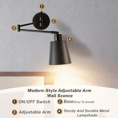 OSYNNIQ Wall Sconce Light with Adjustable Swing Arm for Bedside Reading (Style 1) - size: STYLE 1