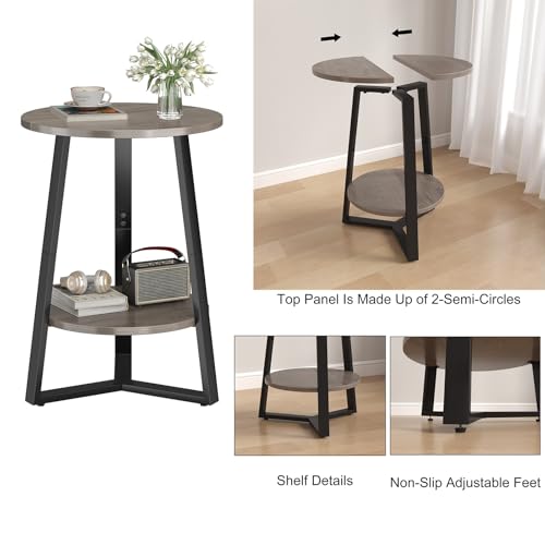 sthmec Small Round End Table, 2 Tier Side Table with Storage Shlef,Coffee Table Wooden Tabletop & Metal Frame,Round Accent Table Small Nightstands Couch Tables for Bedroom,Livingroom, Grey - color: Grey