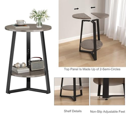 sthmec Small Round End Table, 2 Tier Side Table with Storage Shlef,Coffee Table Wooden Tabletop & Metal Frame,Round Accent Table Small Nightstands Couch Tables for Bedroom,Livingroom, Grey - color: Grey