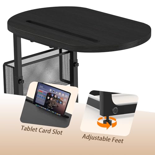 Fashion TV Tray Table with Large Tabletop, Adjustable Sofa Table with Storage Baskets, Strong Metal Frame, Tv Dinner Tray Table for TV Watching, Meals, Snacks (Oval, Black, 16.93inch x 12.6inch)