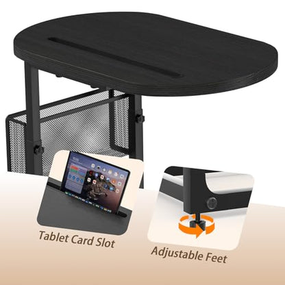 Fashion TV Tray Table with Large Tabletop, Adjustable Sofa Table with Storage Baskets, Strong Metal Frame, Tv Dinner Tray Table for TV Watching, Meals, Snacks (Oval, Black, 16.93inch x 12.6inch)