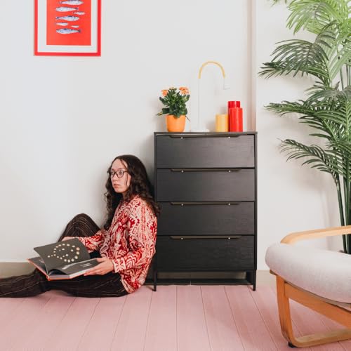 Lira Premium 4 Drawer Fabric Dresser - Engineered Wood Frame Chest of Drawers for Bedroom - Strong & Sag-Proof Clothing Organizer with Sleek Metal Handles (Black) - color: Midnight Black, size: 11.8"D x 23.4"W x 36.5"H (4 Drawers)