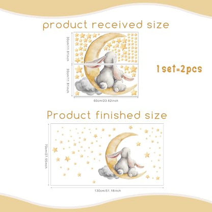 Easter Bunny Peel & Stick Wall Decals, Moon & Stars Wall Stickers | removable. Cute bunny with moon & stars. Ideal for bedroom, nursery, living room. - color: Easter Cute Bunny Wall Decals