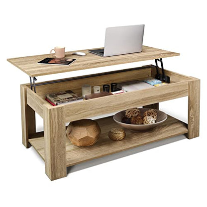 CAPHAUS 47' Natural Oak Lift Top Coffee Table with Storage, 110 lbs Capacity, 11 lbs Lifted - color: Natural Oak, size: 47"