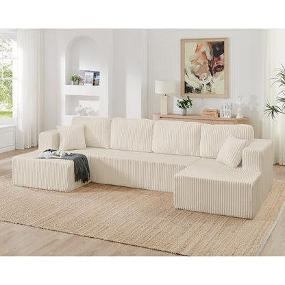 U shape Modular Sectional Sofa, Compressed Sectional Sofa Modern Minimalist Style Corduroy Couch, Sleeper Sofa for Living Room, Bedroom, Comfy Compressed Sofa Couch Space-Efficient Design-beige Mini