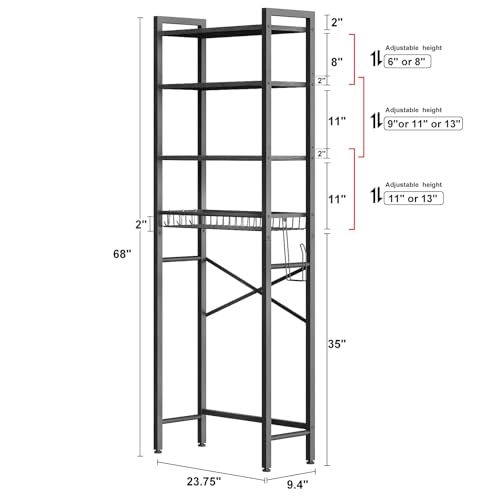 Kalrin Over-The-Toilet Storage Rack, 4-Tier Bathroom Organizer Shelf Over Toilet with Adjustable Shelf and Basket, Freestanding Space Saver Bathroom Shelves Above Toilet for Room (Pure Black) - color: Pure Black