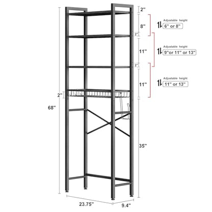 Kalrin Over-The-Toilet Storage Rack, 4-Tier Bathroom Organizer Shelf Over Toilet with Adjustable Shelf and Basket, Freestanding Space Saver Bathroom Shelves Above Toilet for Room (Pure Black) - color: Pure Black