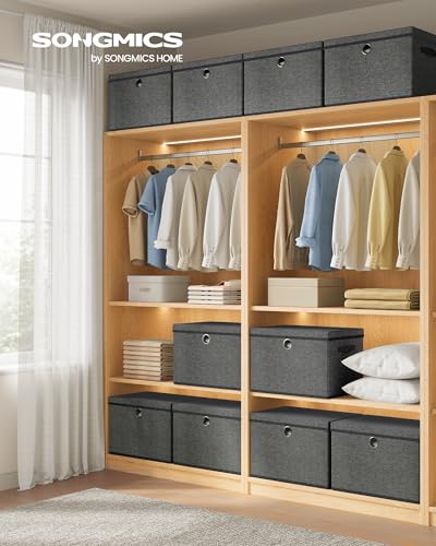 SONGMICS Large Storage Bins with Lids, 3 Pack Foldable Storage Boxes | 3 Pack Foldable Storage Boxes, 41 Quart Fabric Closet Organizer, 16.9"L x 11.8"W x 11.8"H, Slate Gray URFB545GN01 - color: Slate Gray（With Lids）, size: 41 Quart- 3 pack
