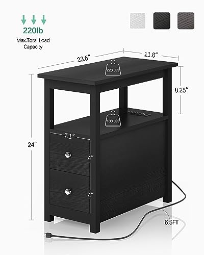 End Table with Charging Station, Side Table with 2 Drawer & USB Ports & Power Outlets, Nightstand for Small Spaces, Bedside Tables for Living Room Black - color: Black