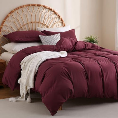 JSD Burgundy Duvet Cover Set Full Size | 3 Piece Soft Microfiber Duvet Cover with Pillow Shams Zipper Closure, Comforter Not Included, Oeko-Tex Certified - color: Burgundy, size: Full