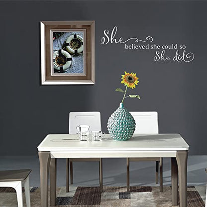 She Believed She Could so She Did - Pure Black Vinyl Wall Decal Carved Letters Girls Inspirational Quote Positive Kids Saying Sticker Home Art Decoration - White - color: White