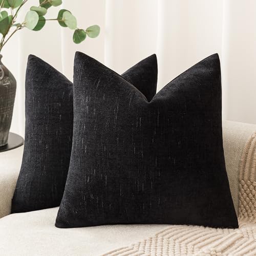 Foindtower Pack of 2 Soft Textured Chenille Throw Decorative Pillow Covers Square Accent Solid Cushion Cover Cozy Farmhouse Pillow Case with Zipper for Couch Sofa Bedroom Living Room 16x16 Inch, Black - color: Black, size: 16" x 16" (Pack of 2)