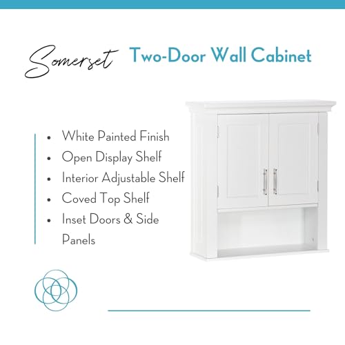 RiverRidge Somerset Two-Door Bathroom Wall Mount Medicine Cabinet, White | Open Display Shelf, Adjustable Interior Shelf, Two-Tone Handles, Space-Saving, Laundry Storage - color: White