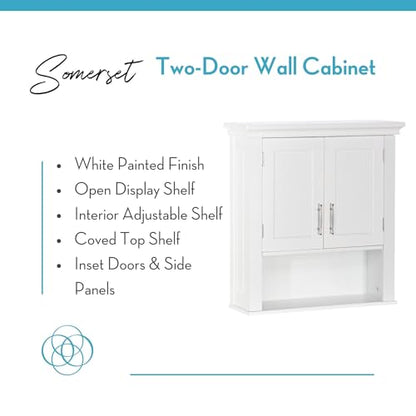 RiverRidge Somerset Two-Door Bathroom Wall Mount Medicine Cabinet, White | Open Display Shelf, Adjustable Interior Shelf, Two-Tone Handles, Space-Saving, Laundry Storage - color: White