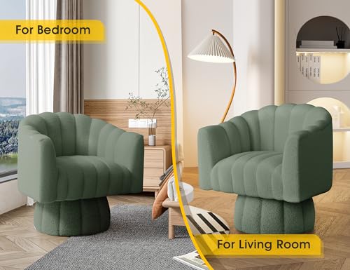 Dewhut Swivel Accent Chair, 360° Swivel Barrel Chair with Armrest, Sherpa Upholstered Single Sofa Reading Chair for Living Room,Bedroom,Waiting Room(Beige) - color: Sherpa-green