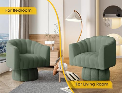 Dewhut Swivel Accent Chair, 360° Swivel Barrel Chair with Armrest, Sherpa Upholstered Single Sofa Reading Chair for Living Room,Bedroom,Waiting Room(Beige) - color: Sherpa-green