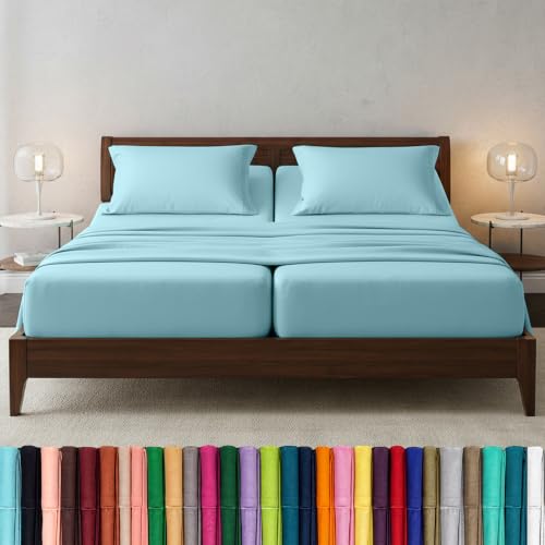 Elegant Comfort Luxury Quality Microfiber 5-Piece 1500 Premium Hotel Sheet Set-Wrinkle Resistant, All Around Elastic Fitted Sheet, Deep Pocket up to 16", Split King, Aqua - color: Aqua, size: Split King