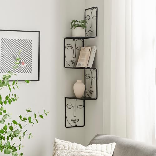 Corner Shelf, Wall Mounted Face Sculpture Display Shelf with Philosophical Art Design for Living Room Decor, Wall Corner Bookshelf Multi Unit Organizer, Tall Shelf Plant Stand for Bedroom, Bathroom