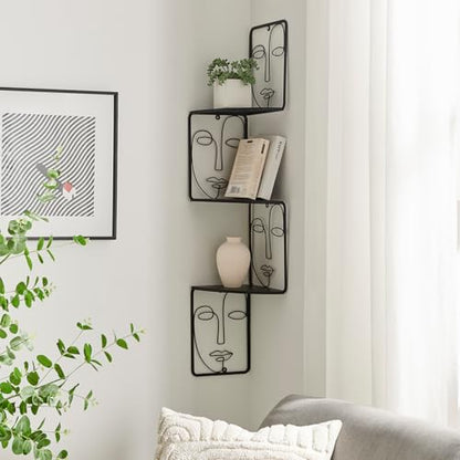 Corner Shelf, Wall Mounted Face Sculpture Display Shelf with Philosophical Art Design for Living Room Decor, Wall Corner Bookshelf Multi Unit Organizer, Tall Shelf Plant Stand for Bedroom, Bathroom