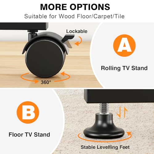 Floor TV Stand with Power Outlet for 13-50 inch TVs up to 78 lbs | Height Adjustable TV Mount Stand with Tilt and Rotate, Max VESA 200x200mm - size: 13-50 inch TVs, 55 lbs capacity